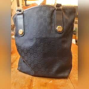 Gucci Black Canvas Stud Bucket Tote Bag